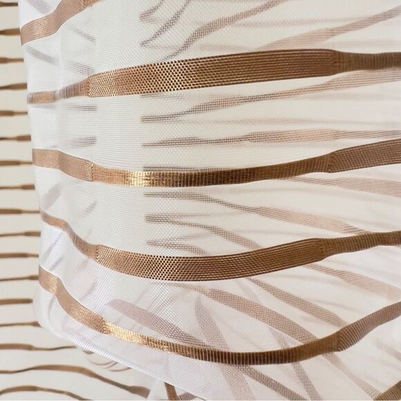 Sheer Pleated Curtain Light Beige Base With Brown Stripes One Panel - Picture 7 of 8